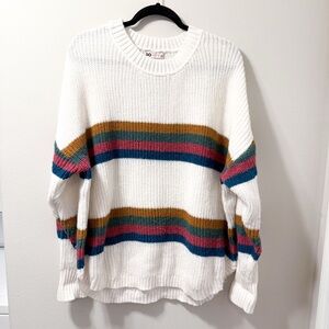SO White and Blue Crew Neck Sweater with Striped Design